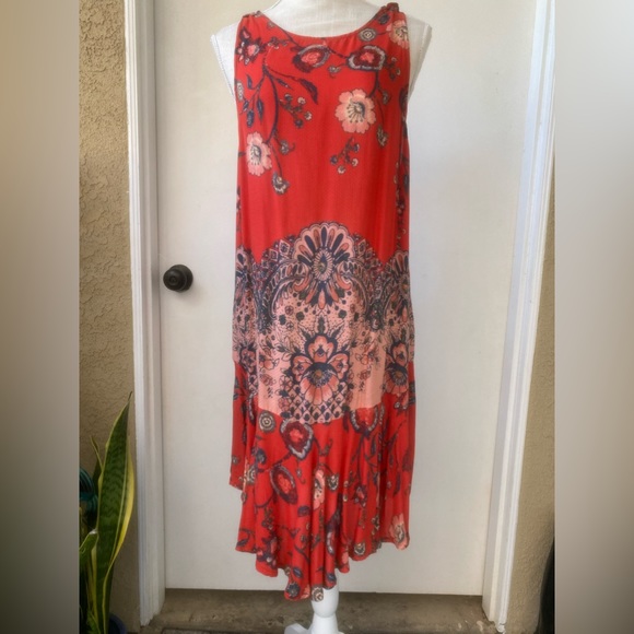 intimately free people red floral open back slip dress sz. s - Picture 1 of 17